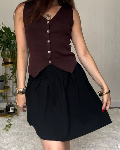 Nadéne Liora Black Pleated Asymmetrical Mini Skirt Front View