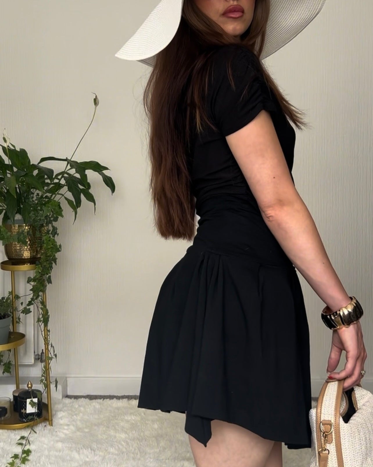 Nadéne Liora Black Pleated Asymmetrical Mini Skirt Side View