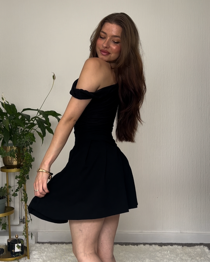 Nadéne Liora Black Pleated Asymmetrical Mini Skirt Back View