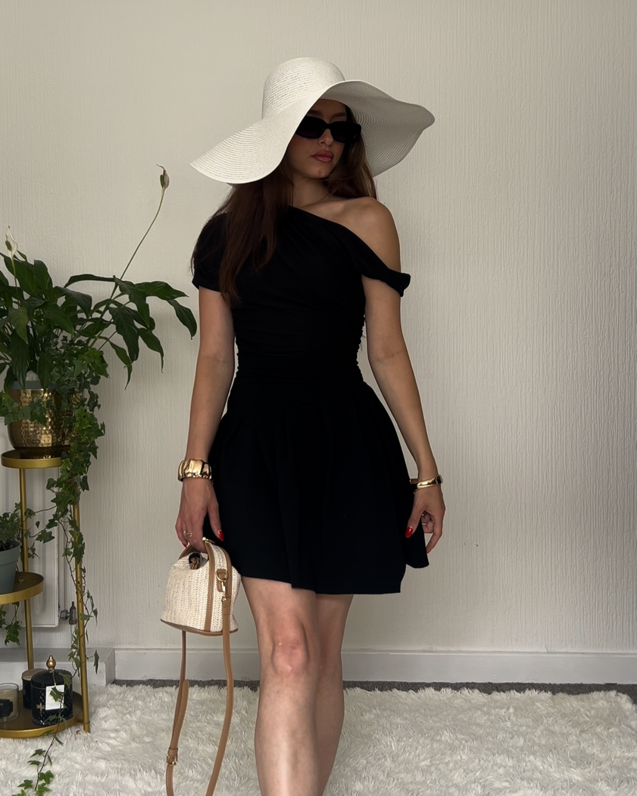 Nadéne Liora Black Pleated Asymmetrical Mini Skirt Front View