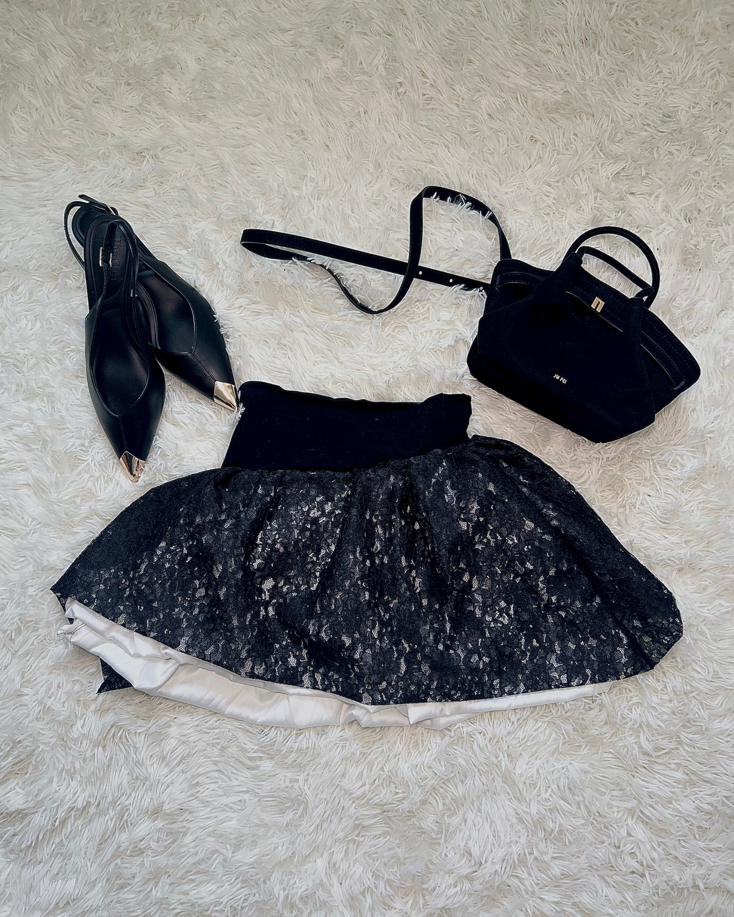 Nadéne luxury lace, contrast, bubble, mini Opaline skirt.