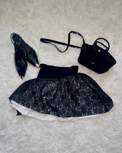 Nadéne luxury lace, contrast, bubble, mini Opaline skirt.